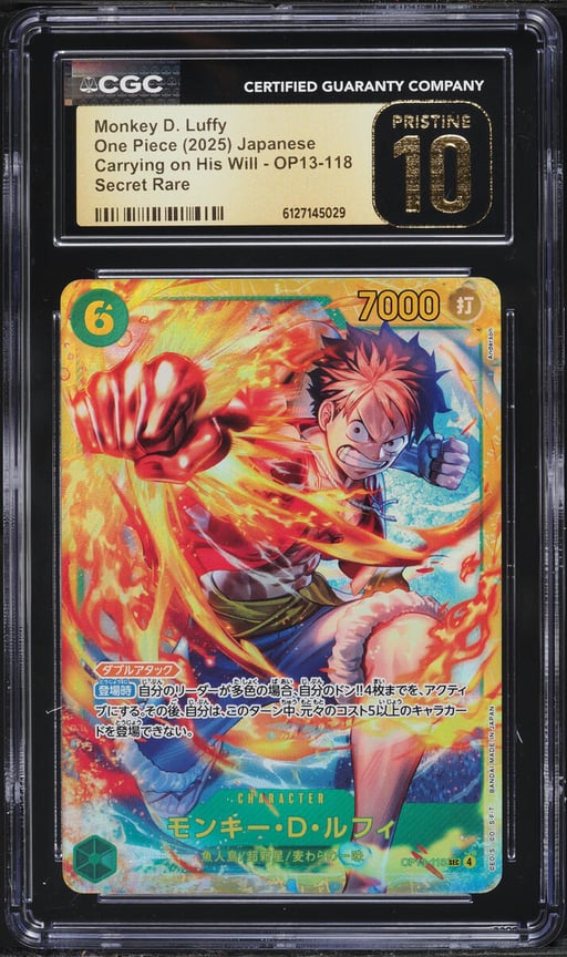 2025 One Piece Japanese Carrying On His Will SEC Monkey D. Luffy #OP13-118 CGC 10 PRISTINE