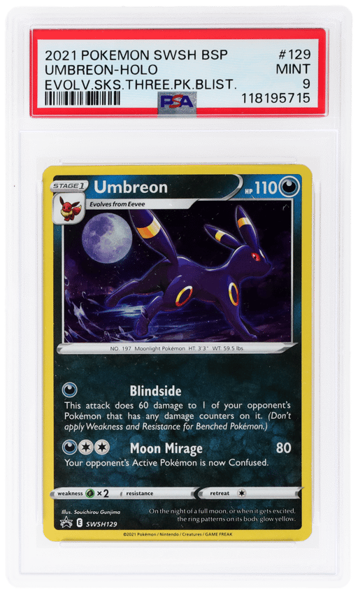 2021 Pokemon Sword and Shield Black Star Promo Evolving Skies Three Pack Blisters Holo Umbreon #129 PSA 9