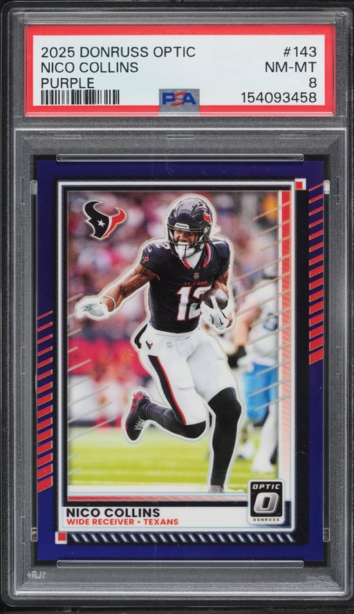 2025 Donruss Optic Purple Nico Collins /60 #143 PSA 8 NM-MT