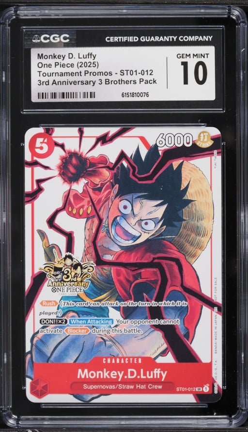 2025 One Piece Promo 3rd Anniversary 3 Brothers Monkey D. Luffy #ST01-012 CGC 10 GEM MINT