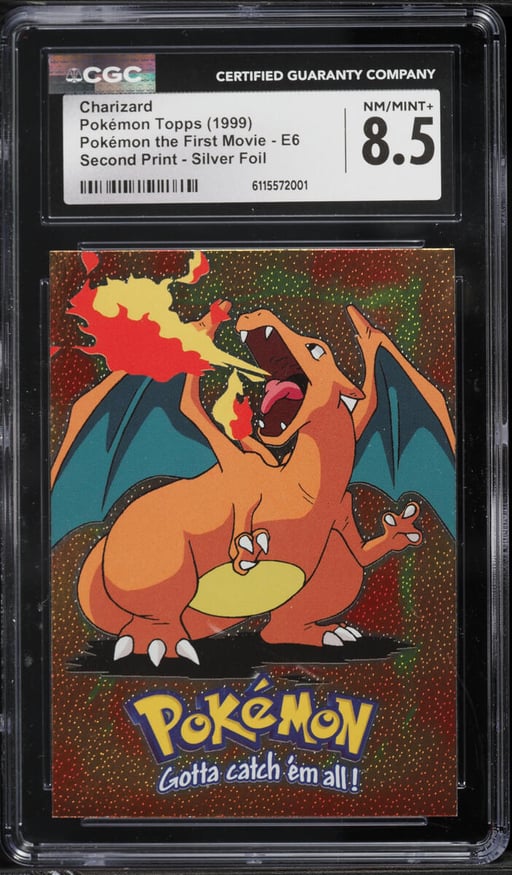 1999 Topps Pokemon The First Movie Second Print Silver Foil Charizard #E6 CGC 8.5 NM-MT+