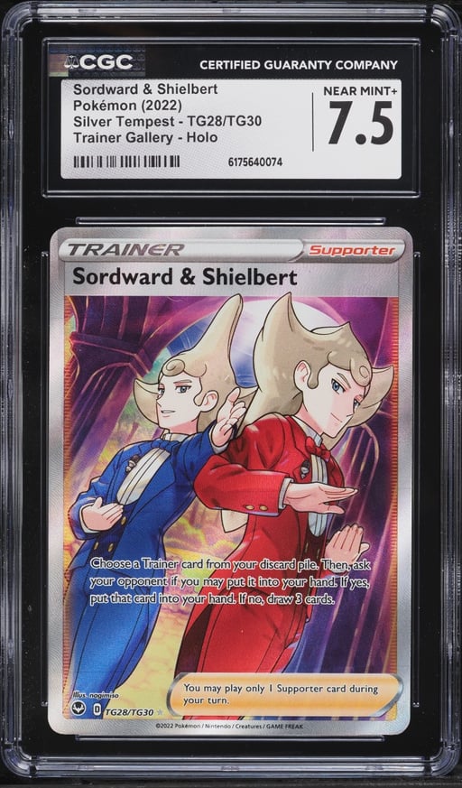 2022 Pokemon Sword & Shield Silver Tempest CHR Sordward & Shielbert #TG28 CGC 7.5 NRMT+