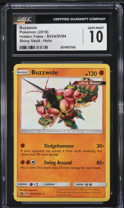 2019 Pokemon SM Hidden Fates Shiny Vault Holo Shiny Buzzwole #SV24 CGC 10 GEM