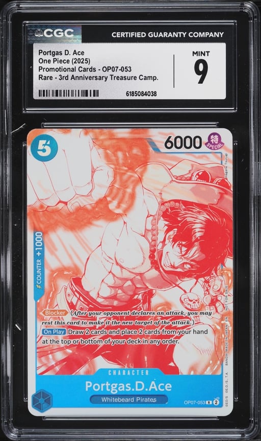 2025 One Piece Promo 3rd Anniversary Treasure Campaign Portgas D. Ace #OP07-053 CGC 9 MINT