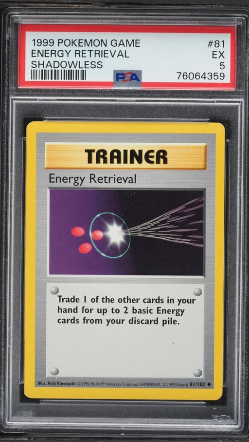 1999 Pokemon Base Set Shadowless Energy Retrieval #81 PSA 5 EX