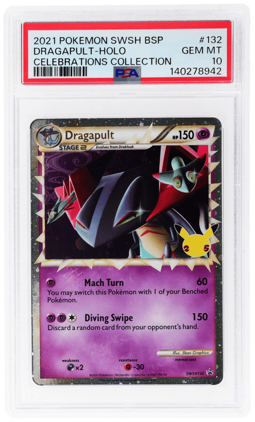2021 Pokemon Sword and Shield Black Star Celebrations Collection Promo Holo Dragapult #SWSH132 PSA 10