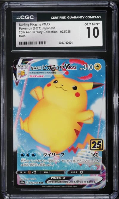 2021 Pokemon Japanese Sword & Shield 25th Anniversary Surfing Pikachu VMAX #22 CGC 10 GEM MINT
