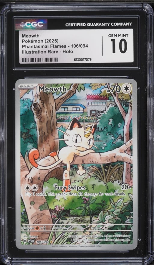 2025 Pokemon Mega Evolution Phantasmal Flames IR Meowth #106 CGC 10 GEM MINT