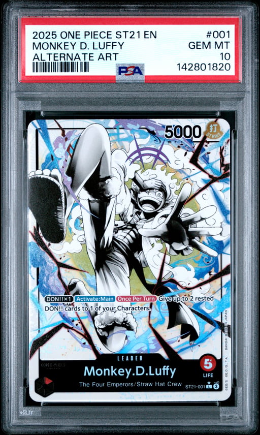 2025 ONE PIECE STARTER DECK ST21-EX GEAR 5 001 MONKEY D. LUFFY BLACK & WHITE ALTERNATE ART PSA 10