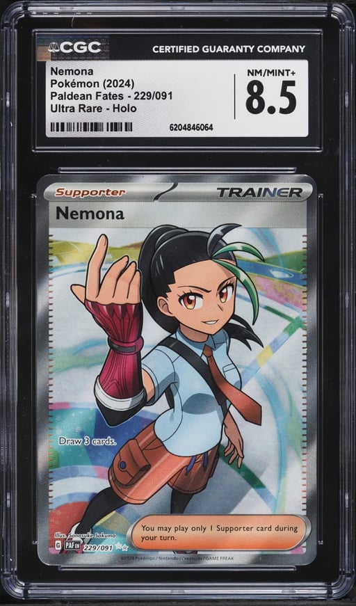 2024 Pokemon Scarlet & Violet Paldean Fates Full Art Nemona #229 CGC 8.5 NM-MT+