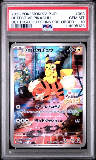 2023 POKEMON JAPANESE SV-P PROMO PRE-ORDER #098 DETECTIVE PIKACHU PSA 10