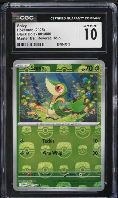 2025 Pokemon SV Black Bolt Master Ball Reverse Holo Snivy #1 CGC 10 GEM MINT