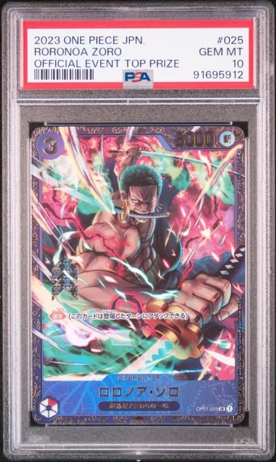 2023 ONE PIECE JPN PROMOS OFFICIAL EVENT TOP PRIZE #025 RORONOA ZORO PSA 10