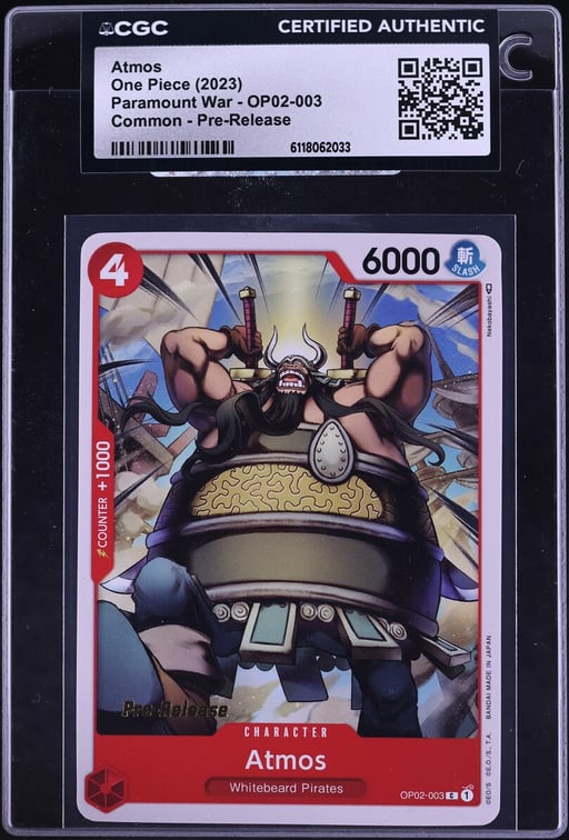 2023 One Piece Paramount War Pre-Release Atmos #OP02-003 CGC AUTH