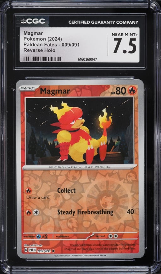 2024 Pokemon Scarlet & Violet Paldean Fates Reverse Holo Magmar #009 CGC 7.5 NRMT+