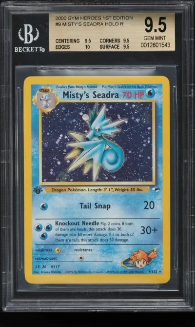 2000 Pokemon Gym Heroes 1st Edition Holo Misty's Seadra #9 BGS 9.5 GEM MINT