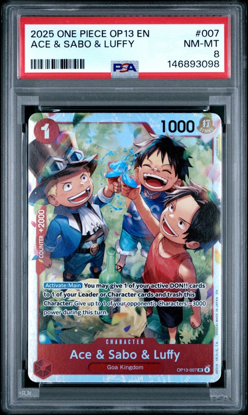 2025 ONE PIECE OP13-CARRYING ON HIS WILL 007 ACE & SABO & LUFFY PSA 8