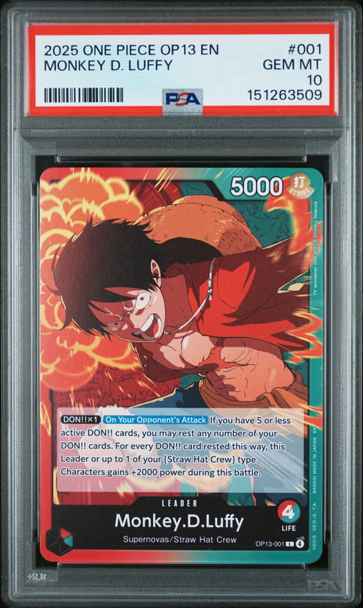 2025 ONE PIECE OP13-CARRYING ON HIS WILL 001 MONKEY D. LUFFY PSA 10