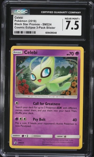 2019 Pokemon Sun & Moon Black Star Promo Cosmic Eclipse Holo Celebi #SM224 CGC 7.5 NRMT+