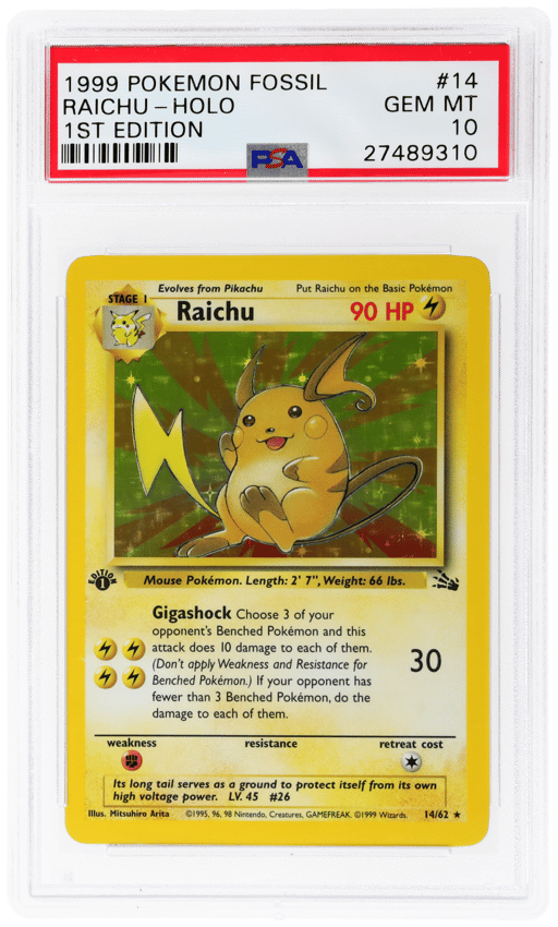 1999 Pokemon Fossil 1st Edition Holo Raichu #14 PSA 10