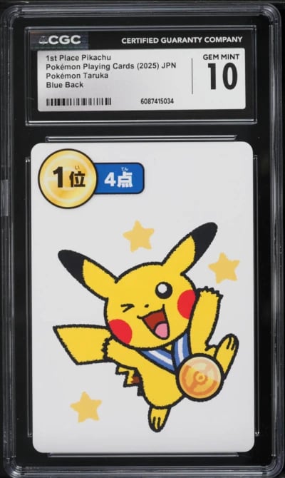 2025 Pokemon Japanese Playing Cards Taruka Blue Back 1st Place Pikachu CGC 10 GEM MINT