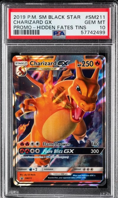 2019 POKEMON SM BLACK STAR PROMO HIDDEN FATES TINS #SM211 CHARIZARD GX PSA 10