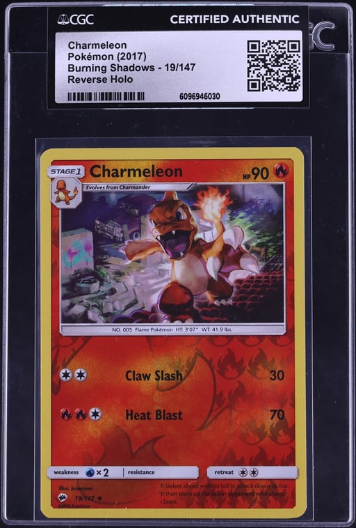 2017 Pokemon Sun & Moon Burning Shadows Reverse Holo Charmeleon #19 CGC AUTH