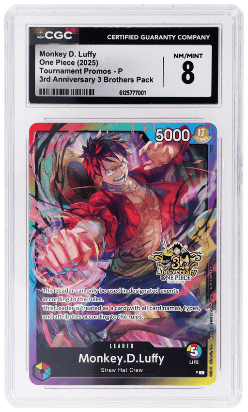 2025 One Piece Tournament Promo 3rd Anniversary Brothers Pack Monkey D. Luffy #P CGC 8