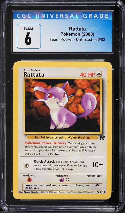 2000 Pokemon Team Rocket Rattata #66 CGC 6 EXMT