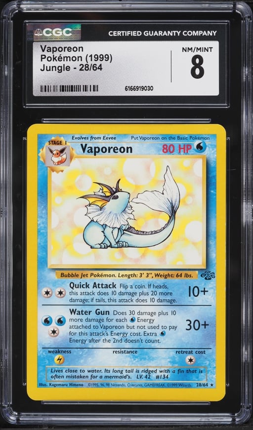 1999 Pokemon Jungle Vaporeon #28 CGC 8 NM-MT