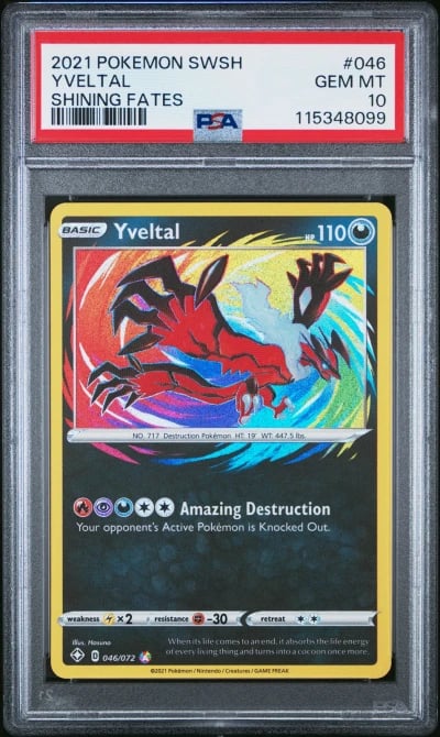 2021 POKEMON SWORD & SHIELD SHINING FATES #046 YVELTAL PSA 10