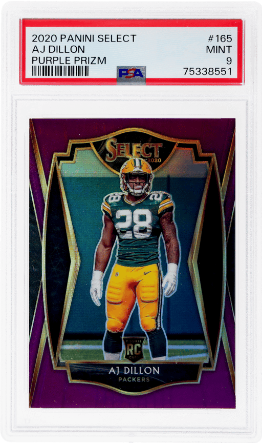 2020 Panini Select Premier Level Purple Prizm A.J. Dillon #165 67/75 PSA 9