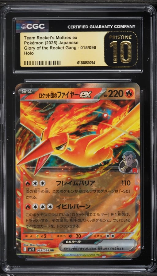 2025 Pokemon Japanese SV Glory Of Rocket Gang Holo Team Rocket's Moltres EX #15 CGC 10 PRISTINE