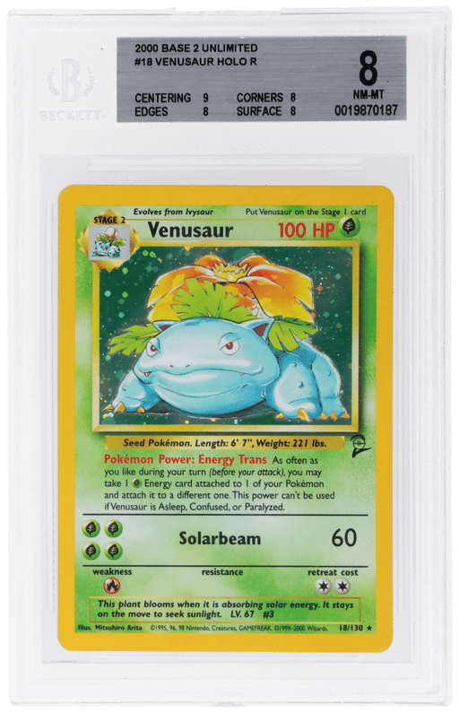 2000 Pokemon Base Set 2 Holo Venusaur #18 BGS 8