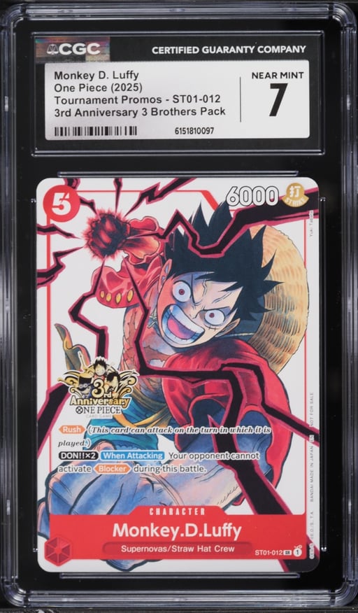 2025 One Piece Promo 3rd Anniversary 3 Brothers Monkey D. Luffy #ST01-012 CGC 7 NRMT