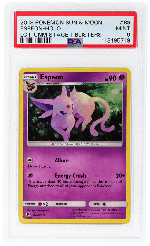 2018 Pokemon Sun and Moon Lost Thunder Unified Minds Blisters Holo Espeon #89 PSA 9