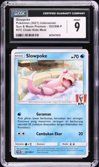 2021 Pokemon Indonesian SM Promo KFC Chaki Kids Meal Slowpoke #183 CGC 9 MINT