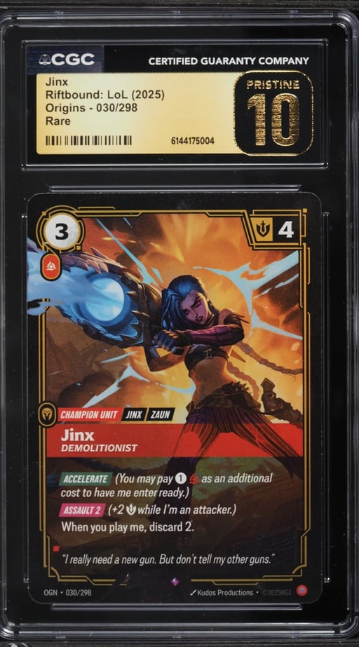 2025 Riftbound League Of Legends LoL Origins Jinx #30 CGC 10 PRISTINE