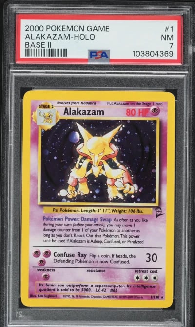 2000 Pokemon Base Set 2 Holo Alakazam #1 PSA 7 NRMT