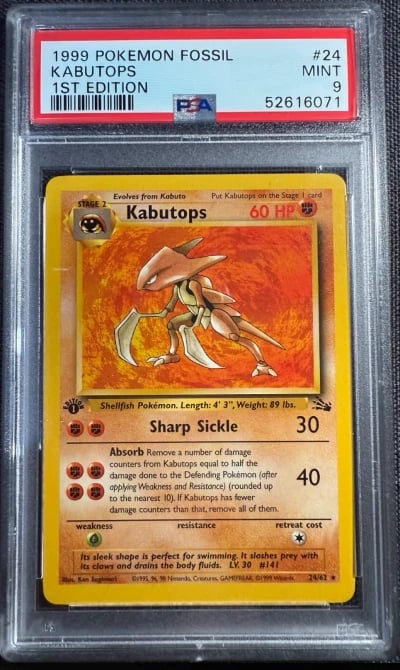 1999 Pokémon 1st Edition  Fossil Set #24 Kabutops PSA 9 MINT