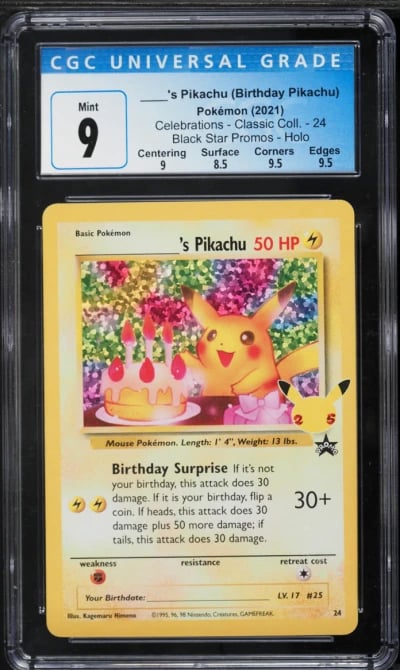 2021 Pokemon Sword & Shield Promo Celebrations Classic Holo Birthday Pikachu #24 CGC 9 MINT