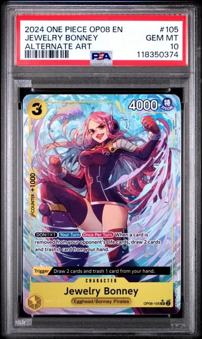 2024 ONE PIECE OP08-TWO LEGENDS ALTERNATE ART #105 JEWELRY BONNEY PSA 10