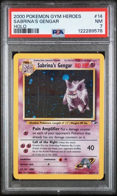 2000 POKEMON GYM HEROES HOLO #14 SABRINA'S GENGAR PSA 7