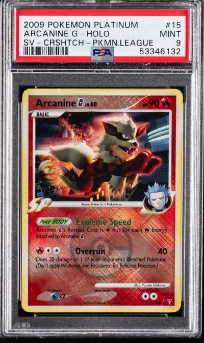2009 POKEMON PLATINUM SUPREME VICTORS CROSSHATCH #15 ARCANINE G-HOLO PSA 9