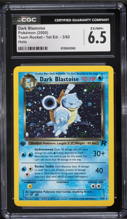 2000 Pokemon Team Rocket 1st Edition Holo Dark Blastoise #3 CGC 6.5 EXMT+