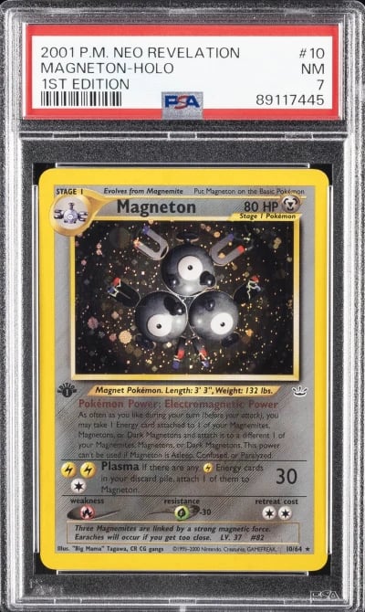 2001 POKEMON NEO REVELATION 1ST ED #10 MAGNETON-HOLO PSA 7
