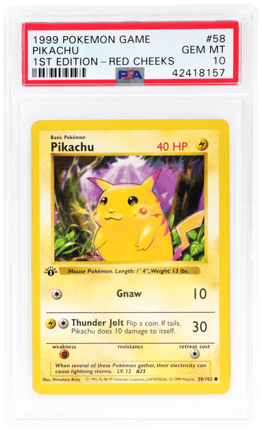 1999 Pokemon Base Set 1st Edition Red Cheeks Pikachu #58 PSA 10