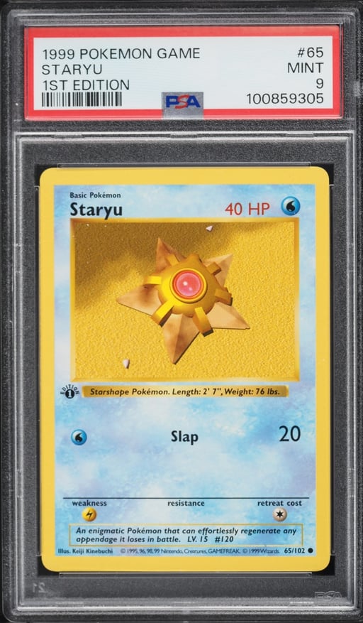 1999 Pokemon Base Set Shadowless 1st Edition Staryu #65 PSA 9 MINT