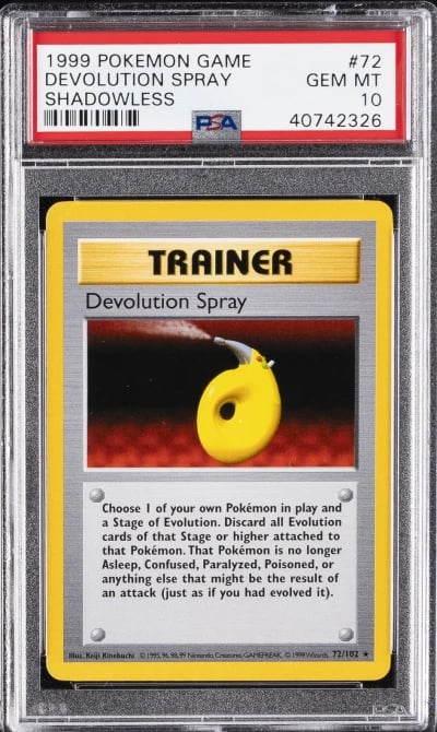 1999 POKEMON BASE SET SHADOWLESS #72 DEVOLUTION SPRAY PSA 10