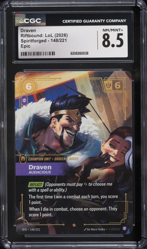 2026 Riftbound League Of Legends LoL Spiritforged Draven #148 CGC 8.5 NM-MT+